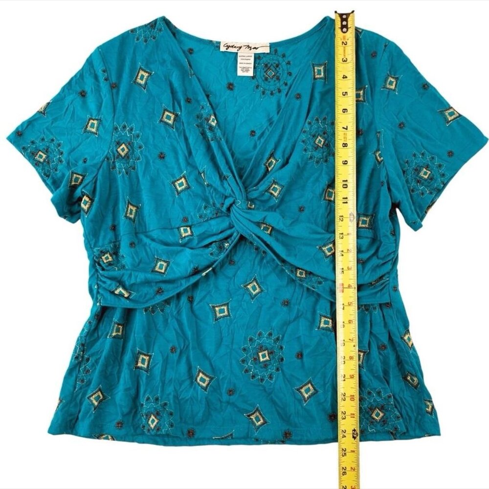 Cydney Mar Embroidered Babydoll Top Size Xl Teal Blue View 6